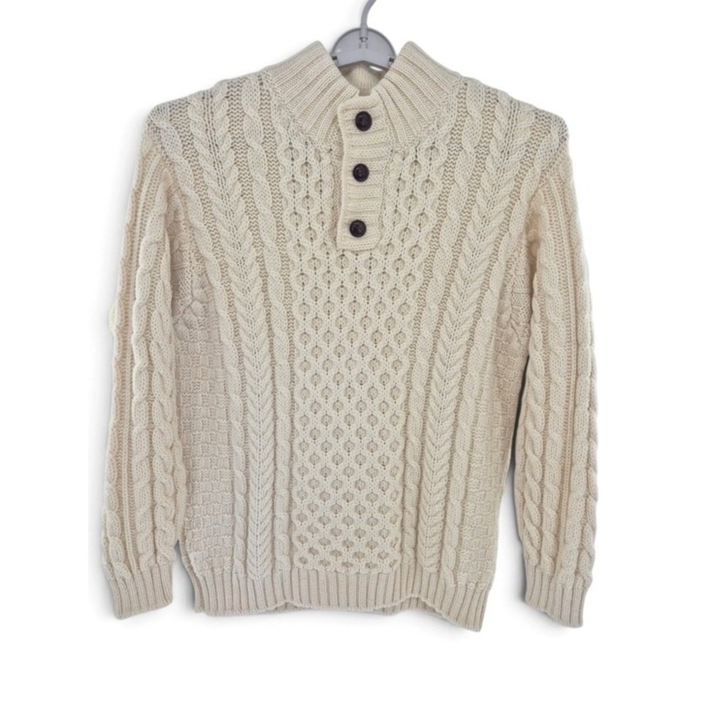 Vintage LL Bean Wool Fisherman Sweater Mens 2XL Made in Ireland Cream Cable Knit